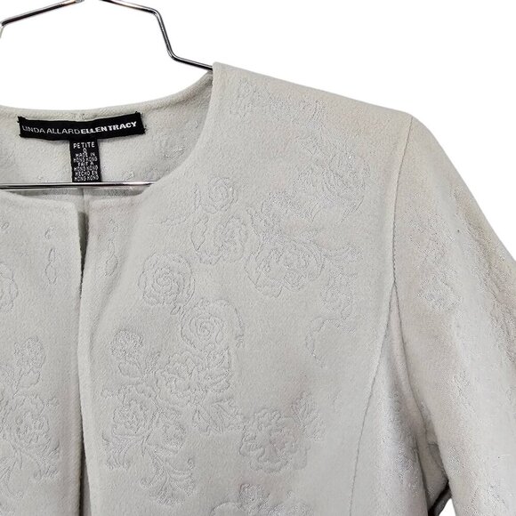 Linda Allayed Ellen Tracy Gray Floral Embroidered Vintage Wool Cardigan Jacket - Picture 3 of 7